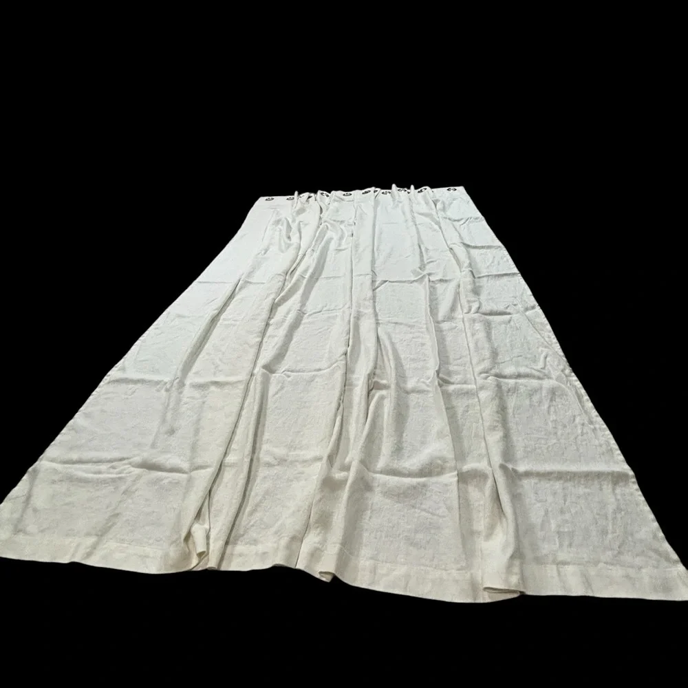 West Elm 48 x 96 White European Flax Linen Set 2 Curtain Panels Grommet